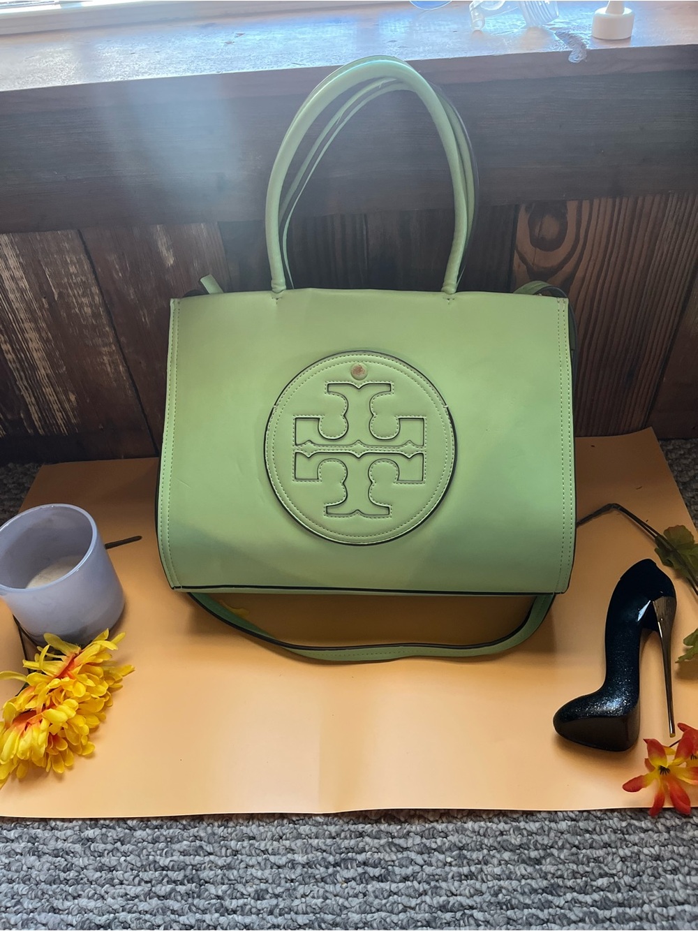 Tory Burch Mint Green Leather Double-Handle Tote
